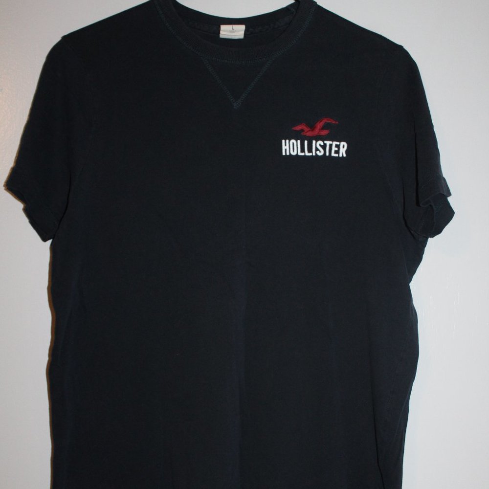 Hollister Shirt Men's Large Navy Tee Short Sleeve Logo Solid Cotton